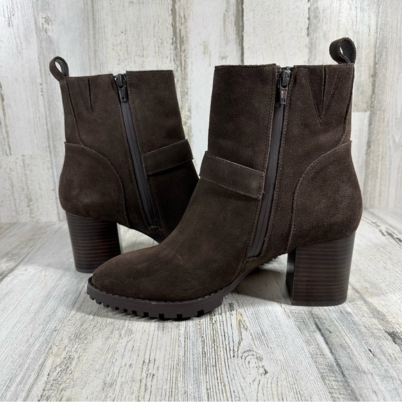 NEW Blondo Talyn Waterproof Brown Leather Block Heel Ankle Boots #1081 - Picture 5 of 12